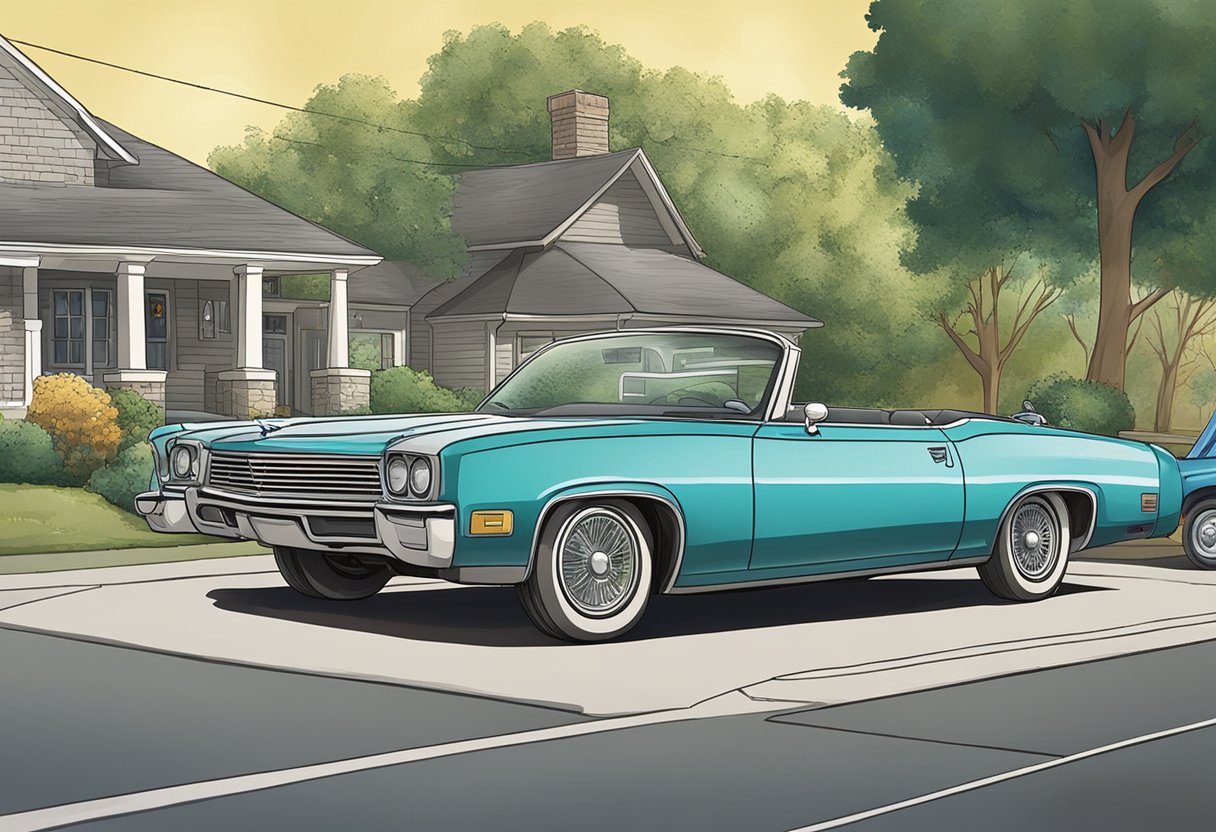 A car being towed away from a driveway with a sign for a children's cancer charity in the background