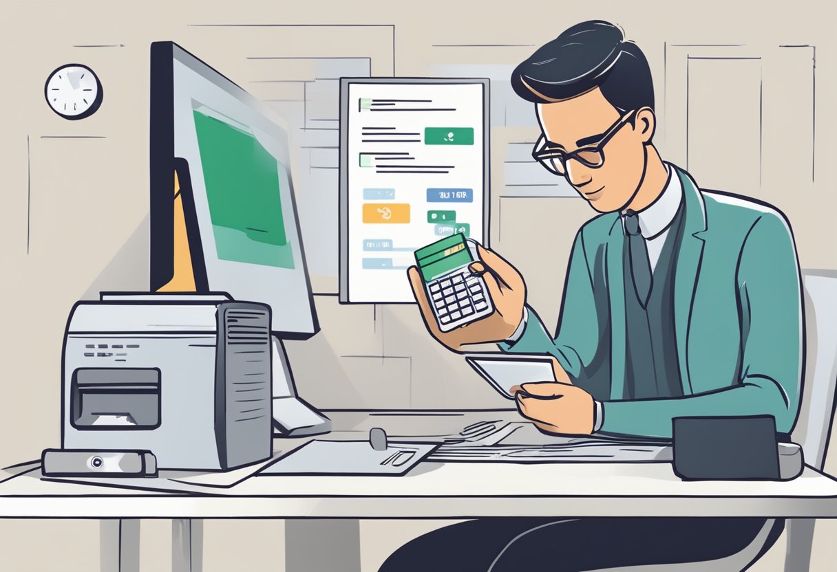 A person using a credit card responsibly, making on-time payments, and keeping credit card balances low to increase their FICO score