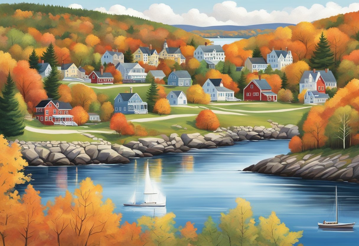 Vibrant foliage covers the rolling hills and shores of Maine in the fall. Quaint towns and cities bustle with seasonal charm, offering a picturesque getaway