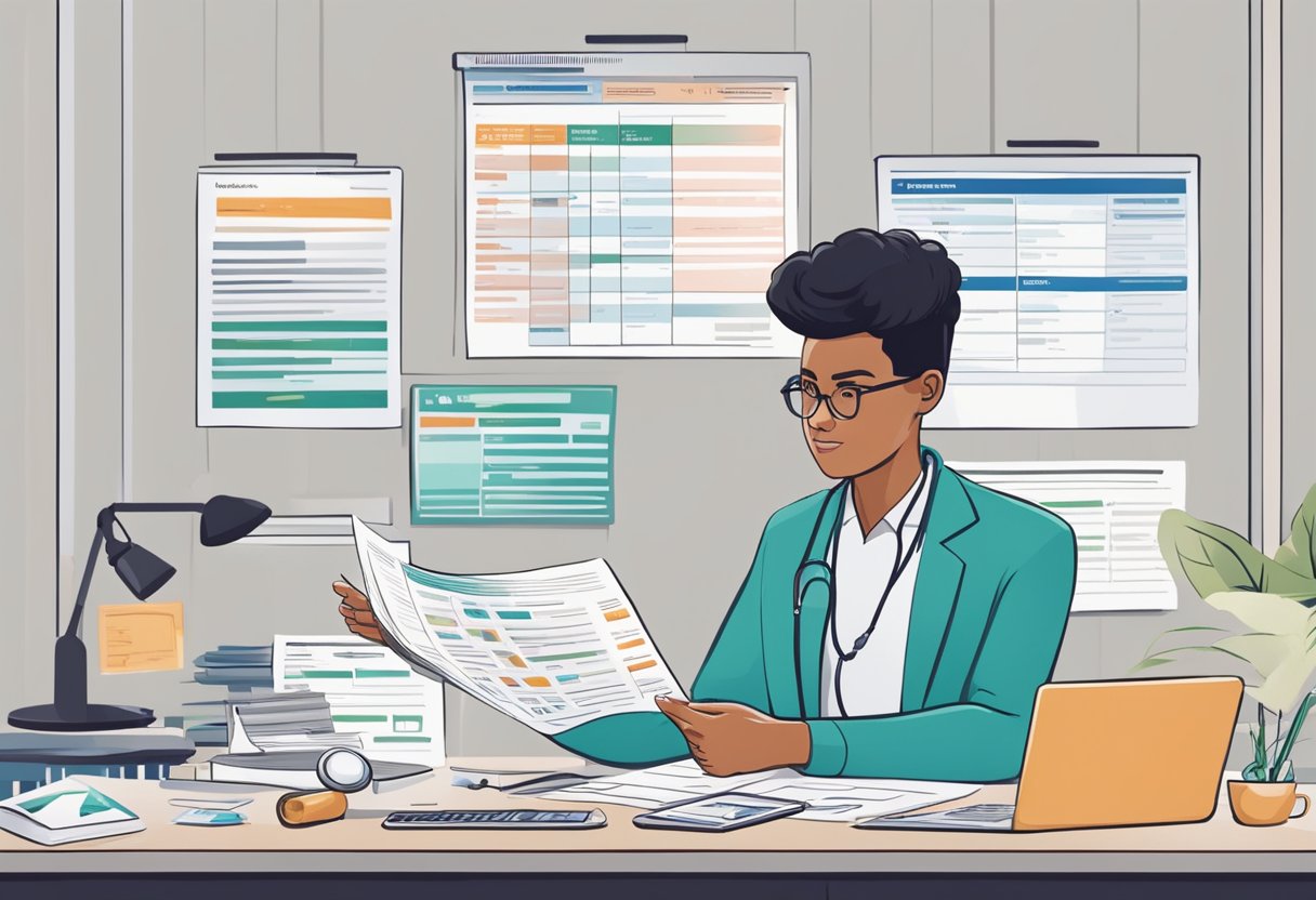 A person comparing different medical insurance plans and insurance companies in the United States