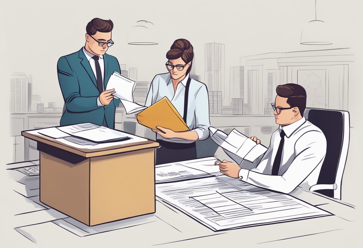 A person signs a contract with a bank, exchanging collateral for a secured personal loan. The bank representative explains the benefits and risks