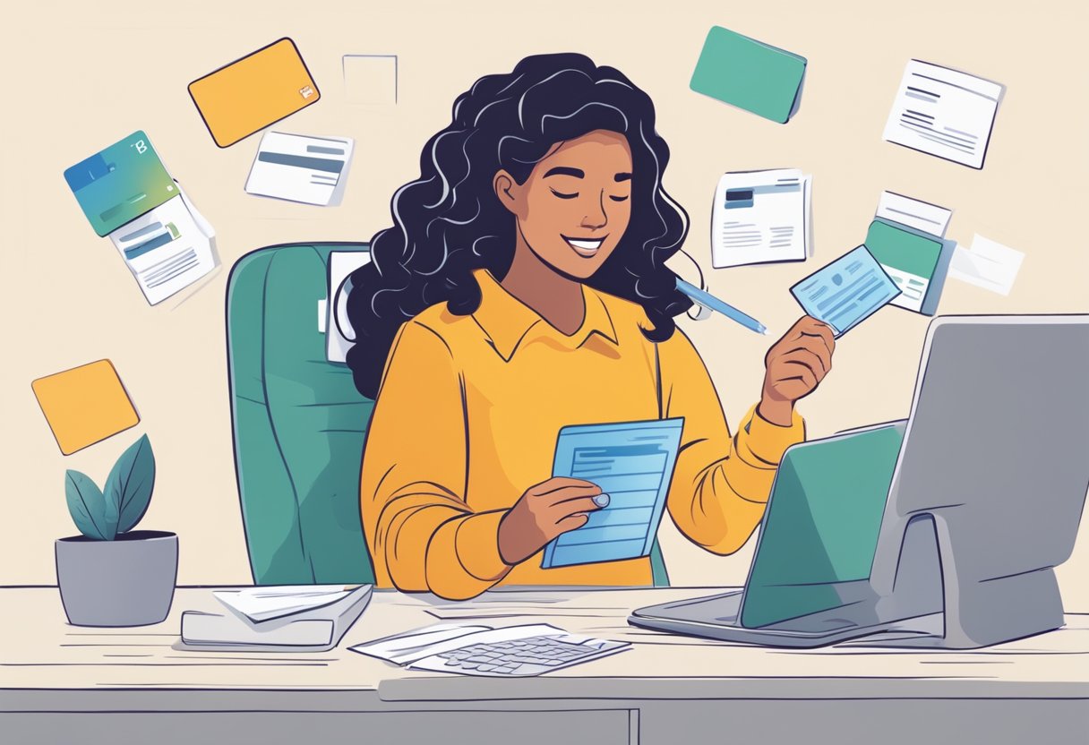 A person organizing and prioritizing credit card bills, making a payment plan