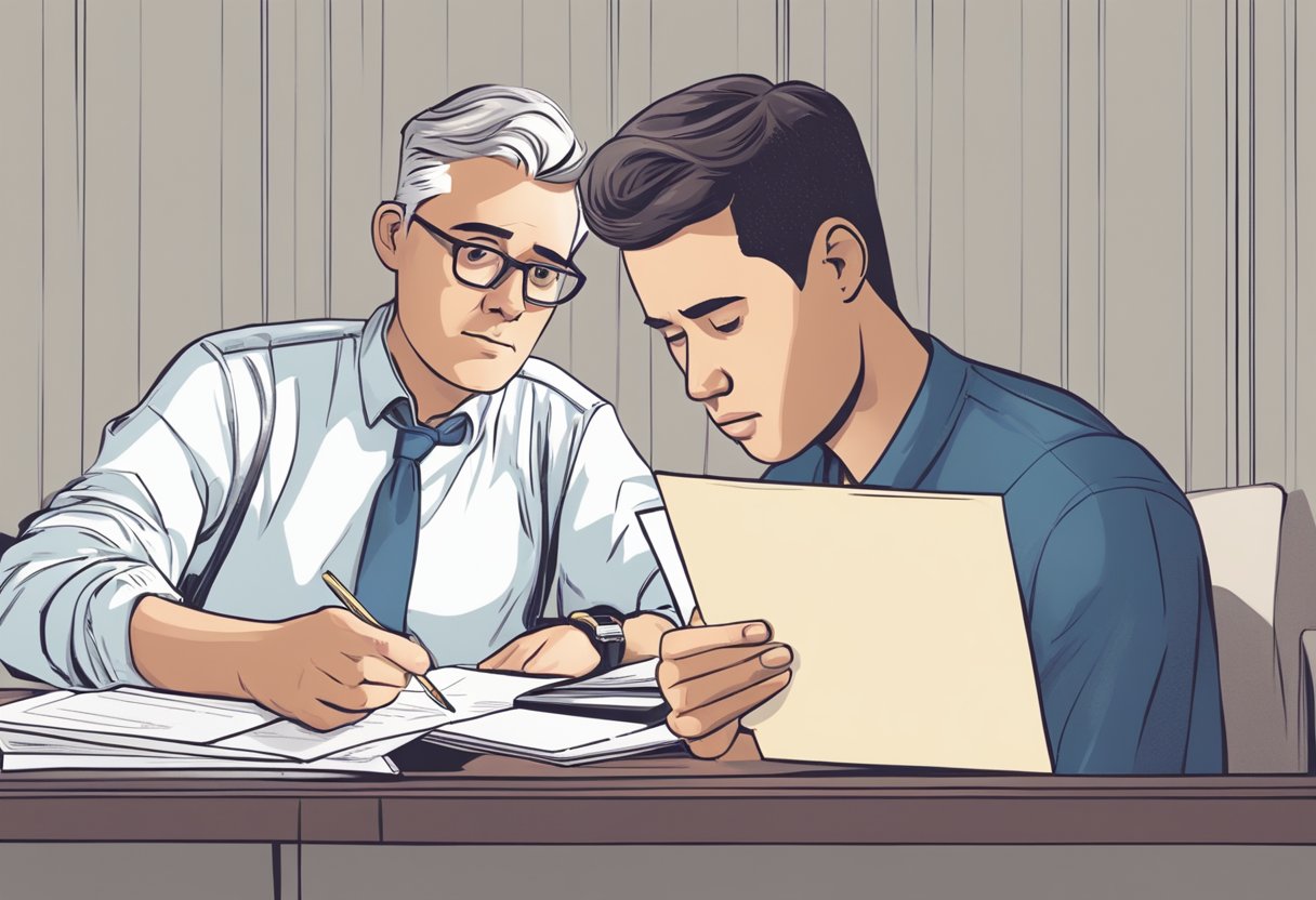 A person receiving a letter from a financial institution regarding credit card debt. The person looks worried as they read the letter