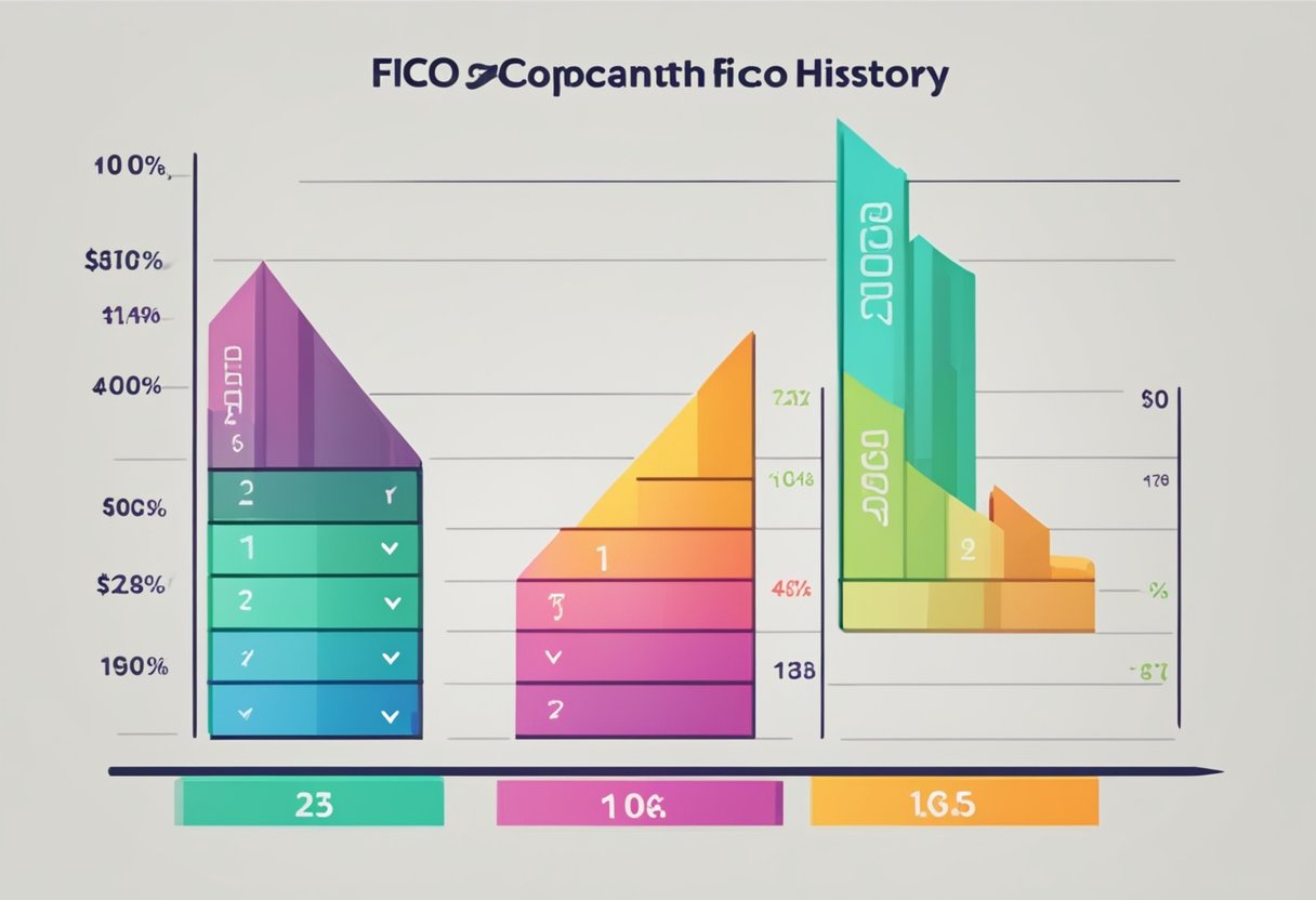 A bar graph comparing payment history and FICO score, with arrows showing the impact of tax debts on credit score