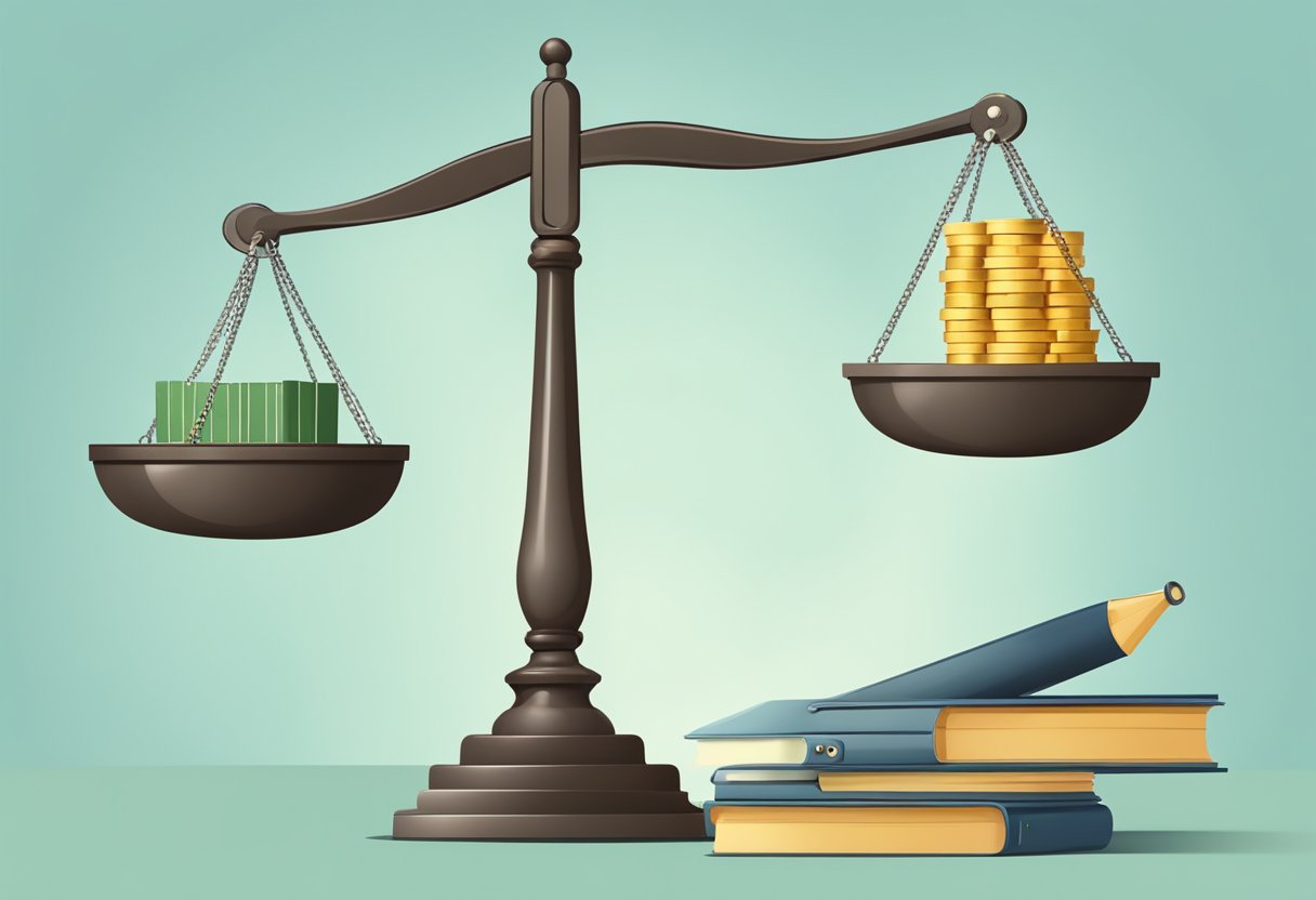 A scale balancing two piles of debt solutions, with a magnifying glass examining the details