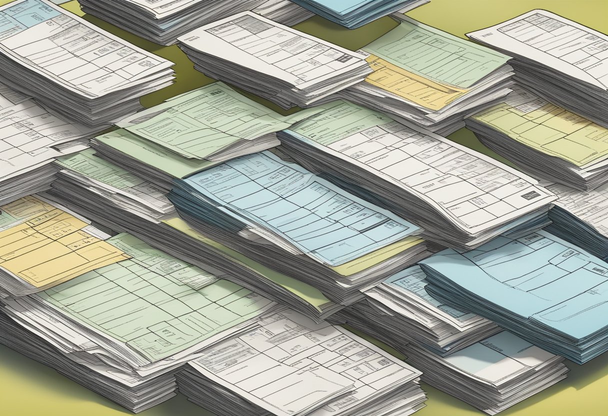 A stack of medical bills being organized and combined into one larger bill
