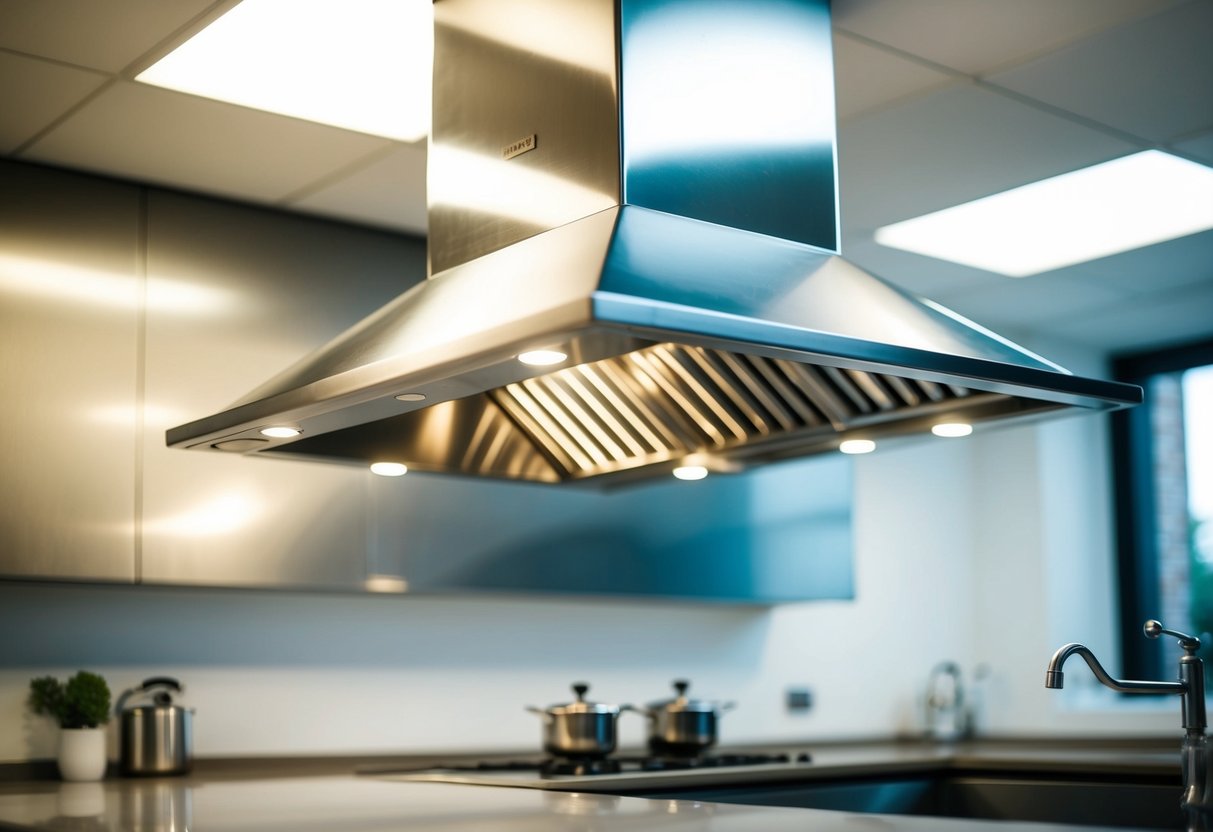 A clean and well-maintained kitchen hood with shining surfaces and no visible grease or dirt