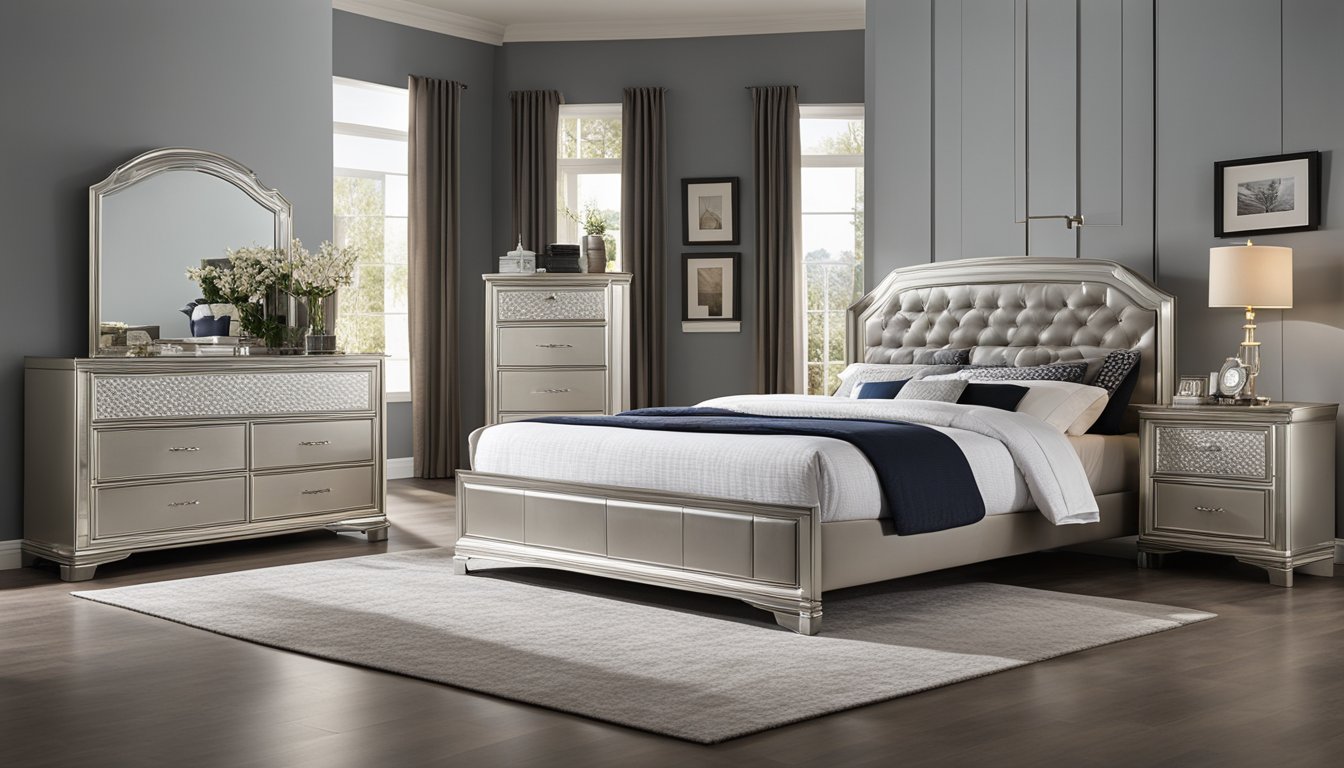 A modern king bedroom furniture set with various customization options