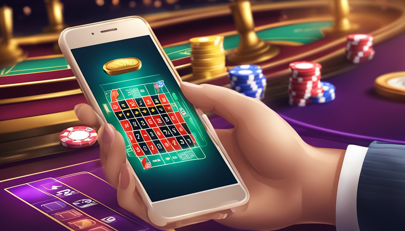 A mobile device with a game interface in a casino setting