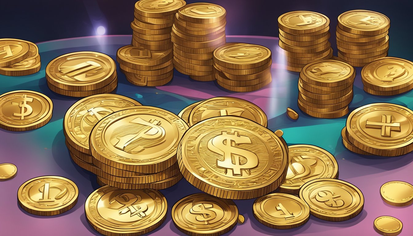 A golden coin and a first deposit offer in a casino setting