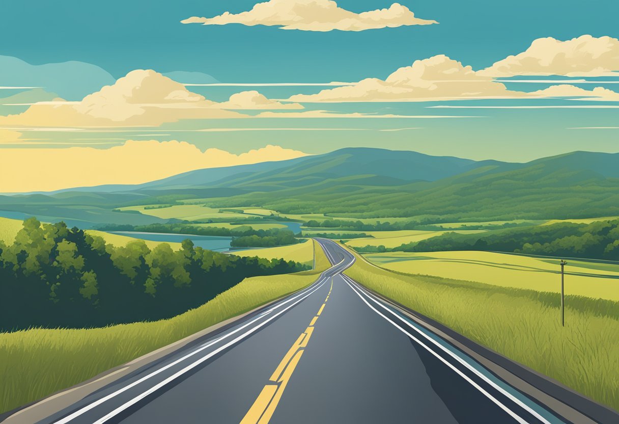 A long, straight highway stretches through the central Susquehanna Valley, flanked by rolling hills and distant mountains