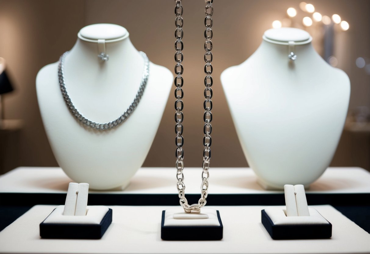 A sleek figaro chain lies against a backdrop of modern, minimalist jewelry displays, hinting at the trend's future popularity