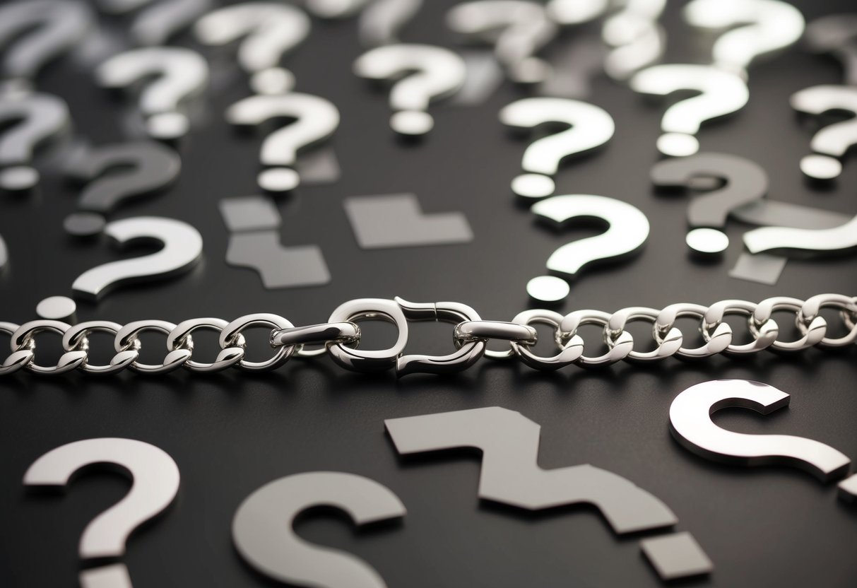 A shiny figaro chain surrounded by question marks