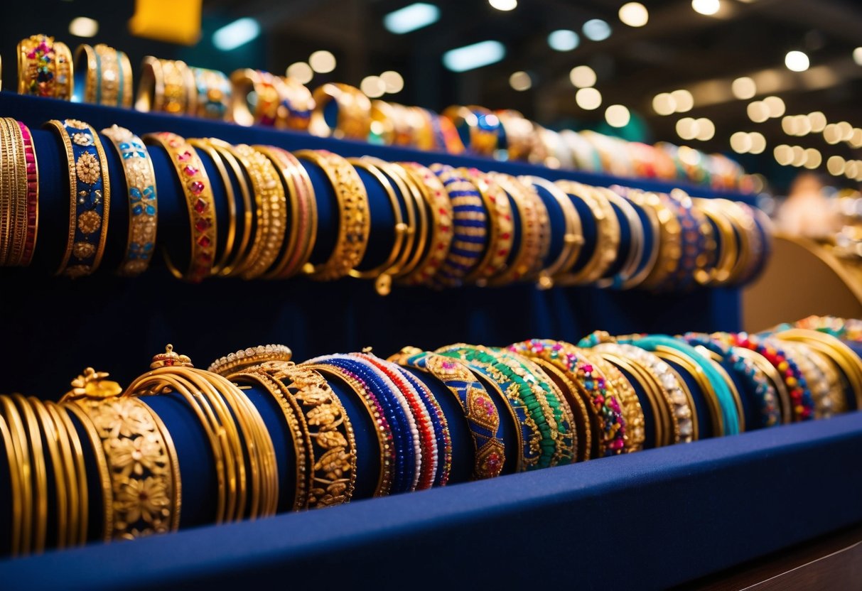 A display of bangle bracelets from various cultures, featuring intricate designs and vibrant colors, representing their cultural significance