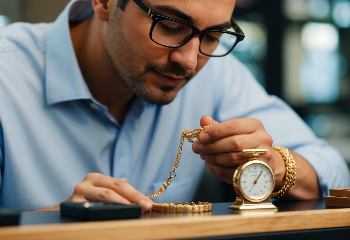 A jeweler carefully weighs and measures 14k gold, then meticulously crafts a custom bracelet, considering various pricing factors