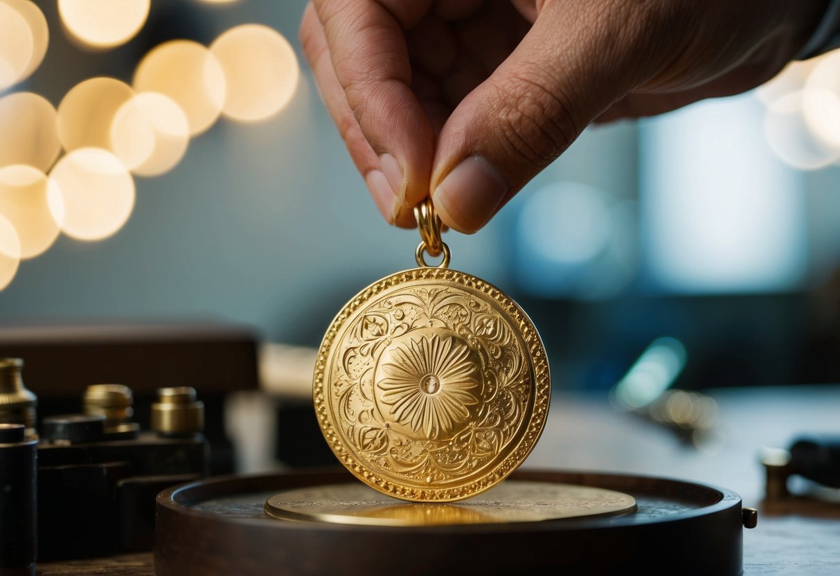 A jeweler engraves a gold pendant with intricate designs, showcasing the history of personalized jewelry