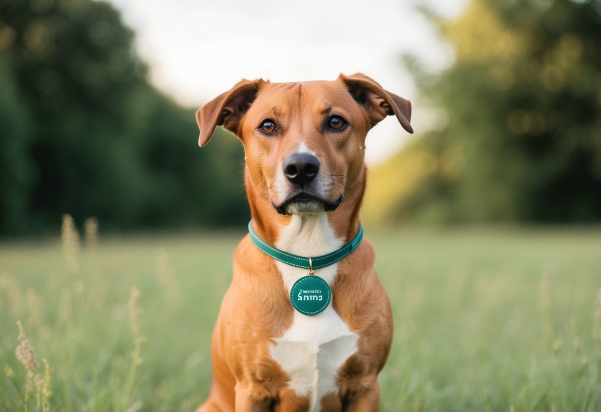 A dog wearing a personalized necklace made from sustainable materials, with ethical considerations in mind