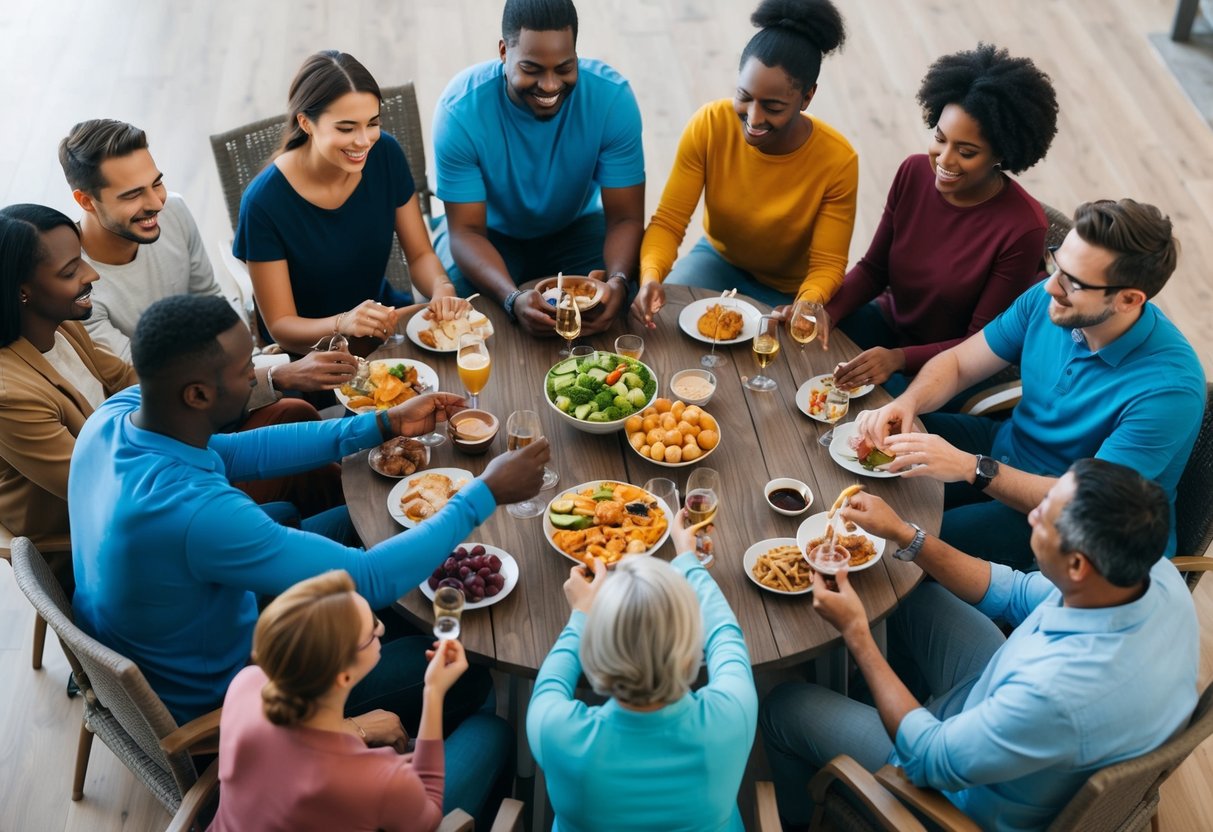 Eine vielfältige Gruppe von Menschen nimmt an verschiedenen Freizeitaktivitäten teil und zeigt starke Bindungen und soziale Integration