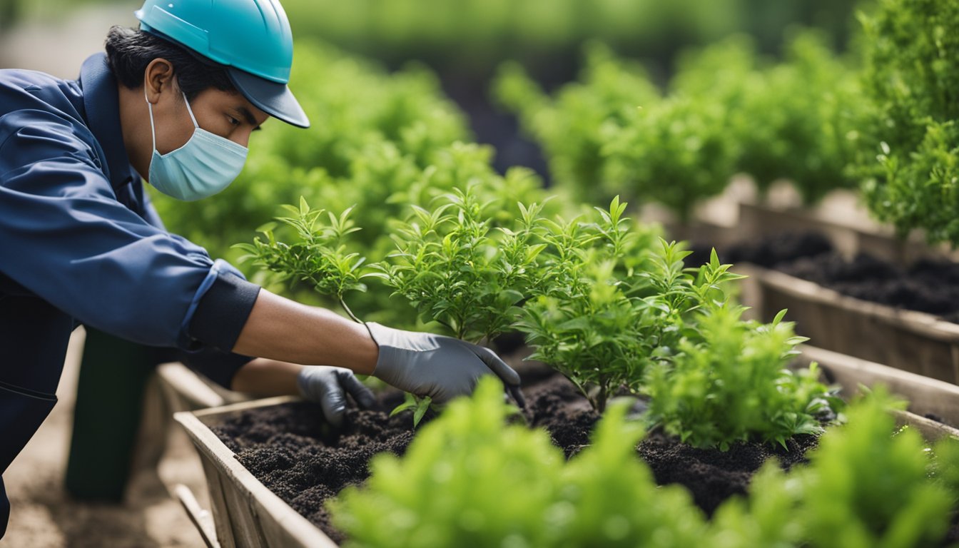 A person carefully prunes and transplants trees and shrubs, ensuring their healthy growth and maintenance