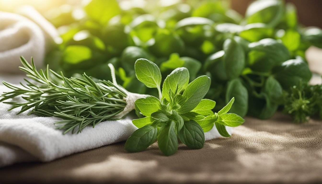 Fresh herbs are spread on a clean towel in a sunny spot. After a few days, they are dry and ready to be stored for later use