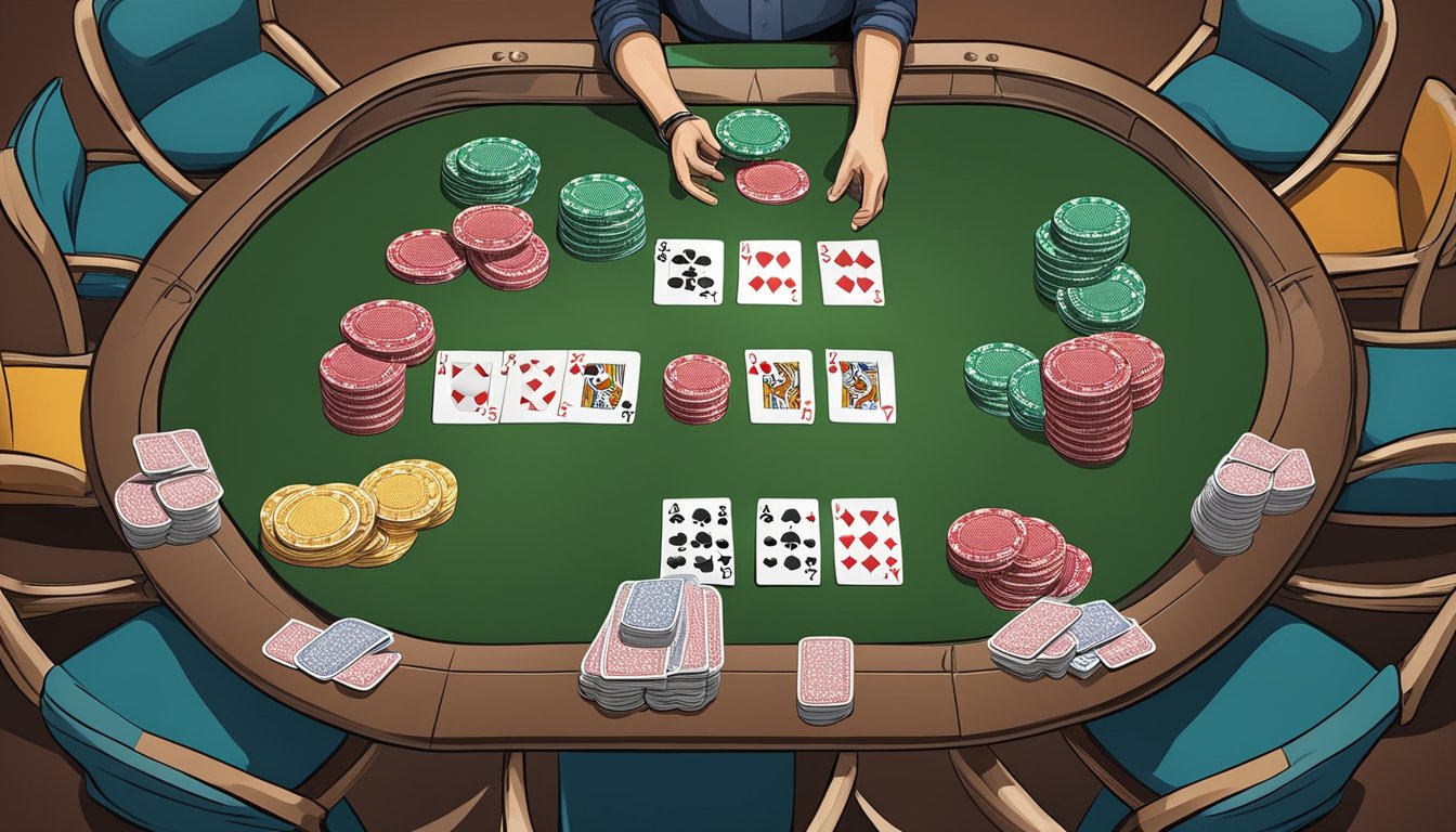 A poker table with cards spread out, emphasizing the importance of a winning hand in Texas Hold'em