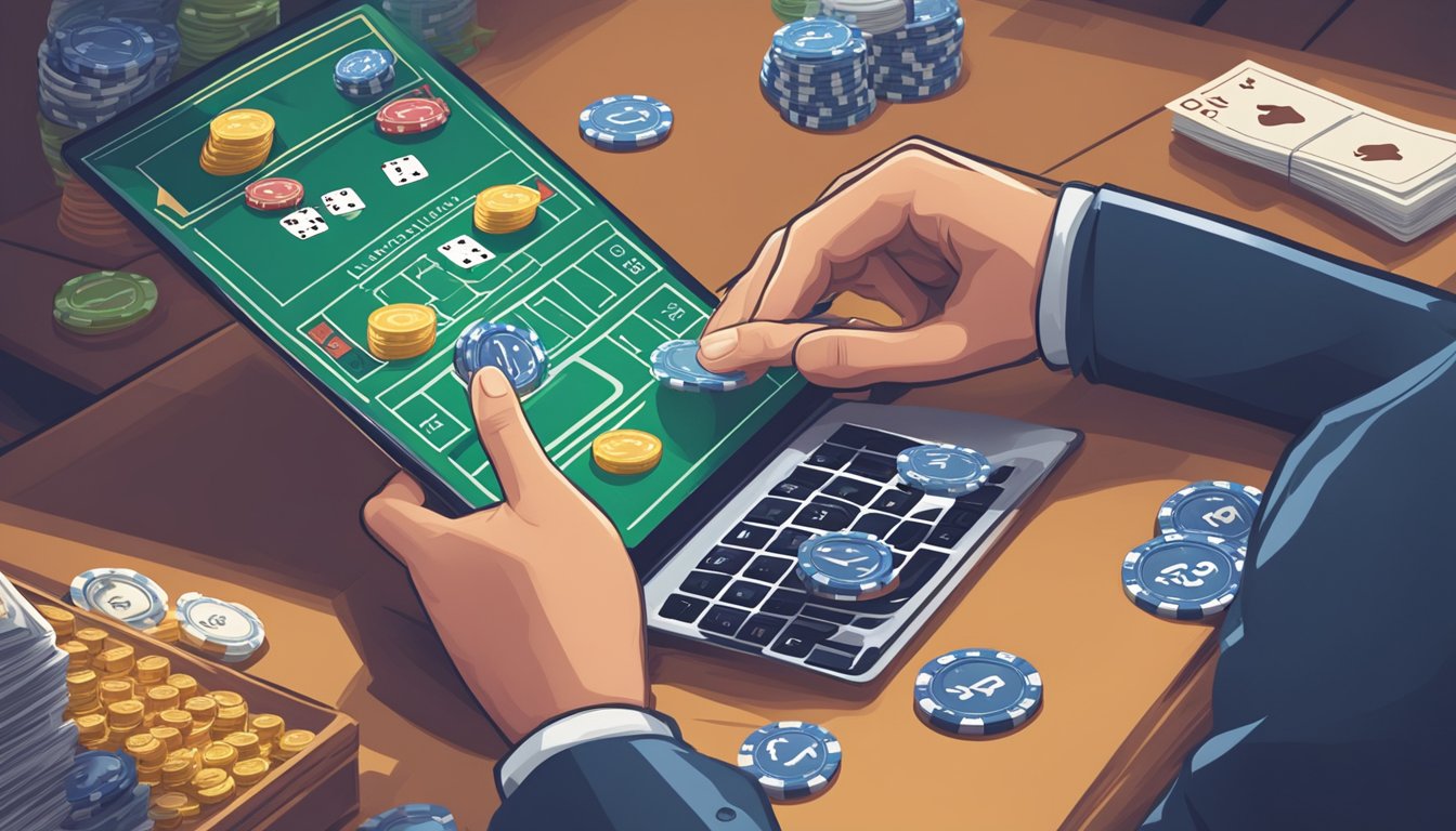 A person carefully managing funds while engaging in responsible online gambling, debunking common myths