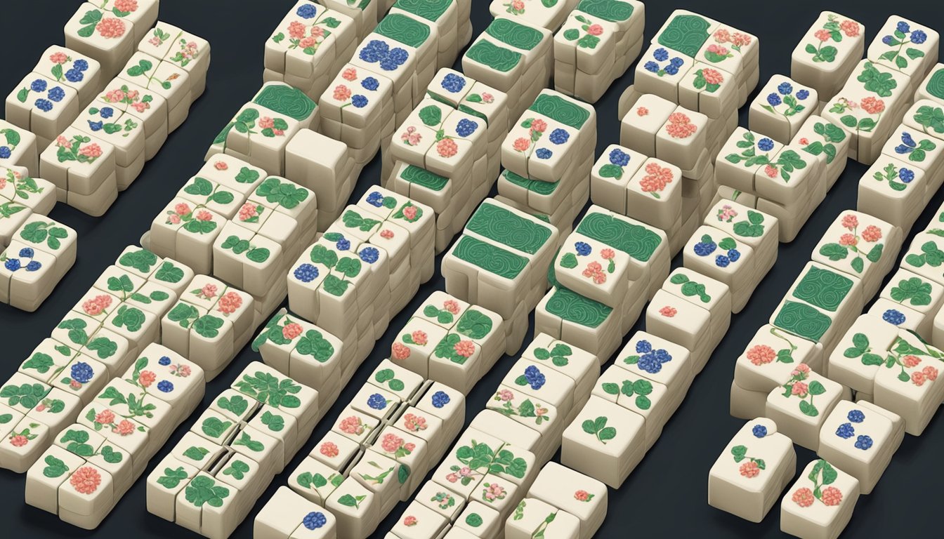 A group of Taiwanese mahjong tiles arranged on a table for a game, with players using flower tiles in their hands