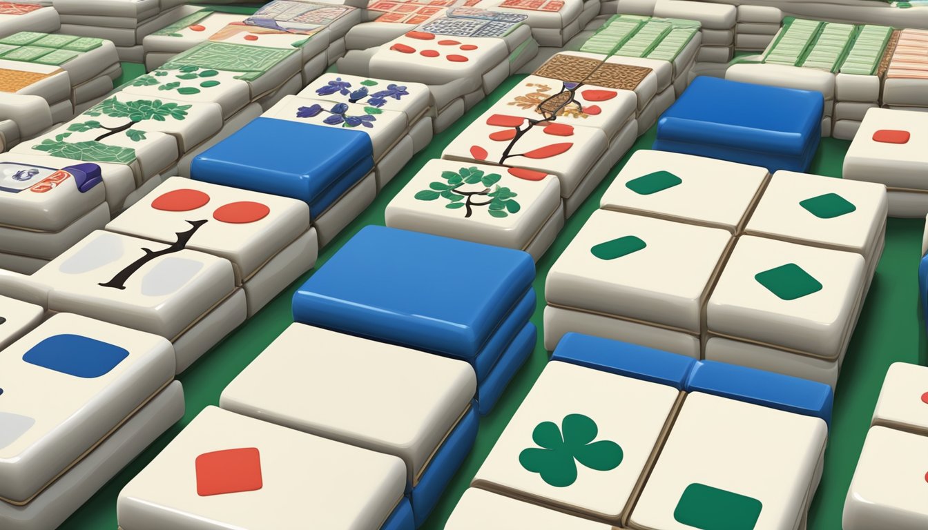 A table with wind tiles and three-element tiles for Taiwanese mahjong