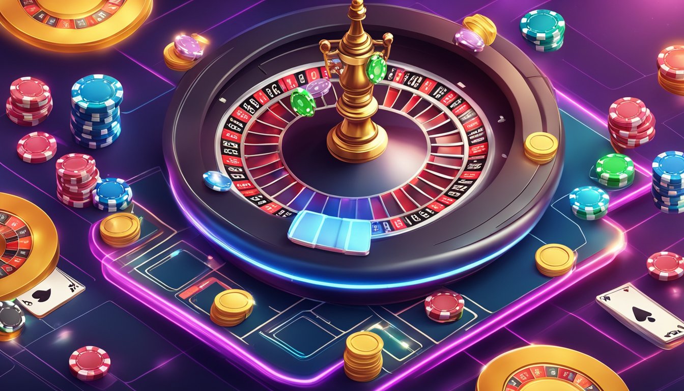 A vibrant online gaming platform with various casino games and electronic entertainment, featuring a seamless integration of virtual and real-world experiences