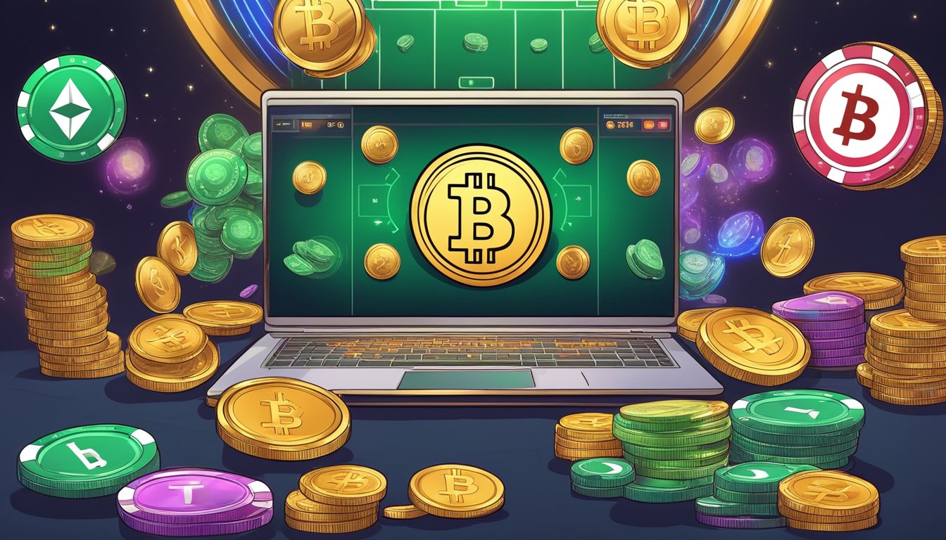 A comparison between USDT and other cryptocurrencies, with a casino theme