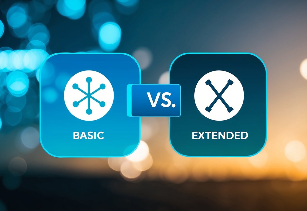 Keywords battle: Basic vs. Extended. Two opposing sides clash in a digital landscape, each represented by a unique symbol or icon