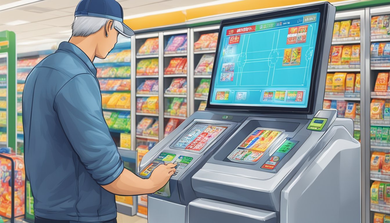 A colorful sports lottery ticket being scanned by a machine at a Taiwanese convenience store