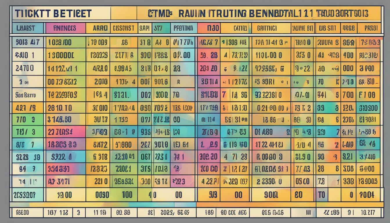 A colorful sports betting ticket with various odds and numbers displayed