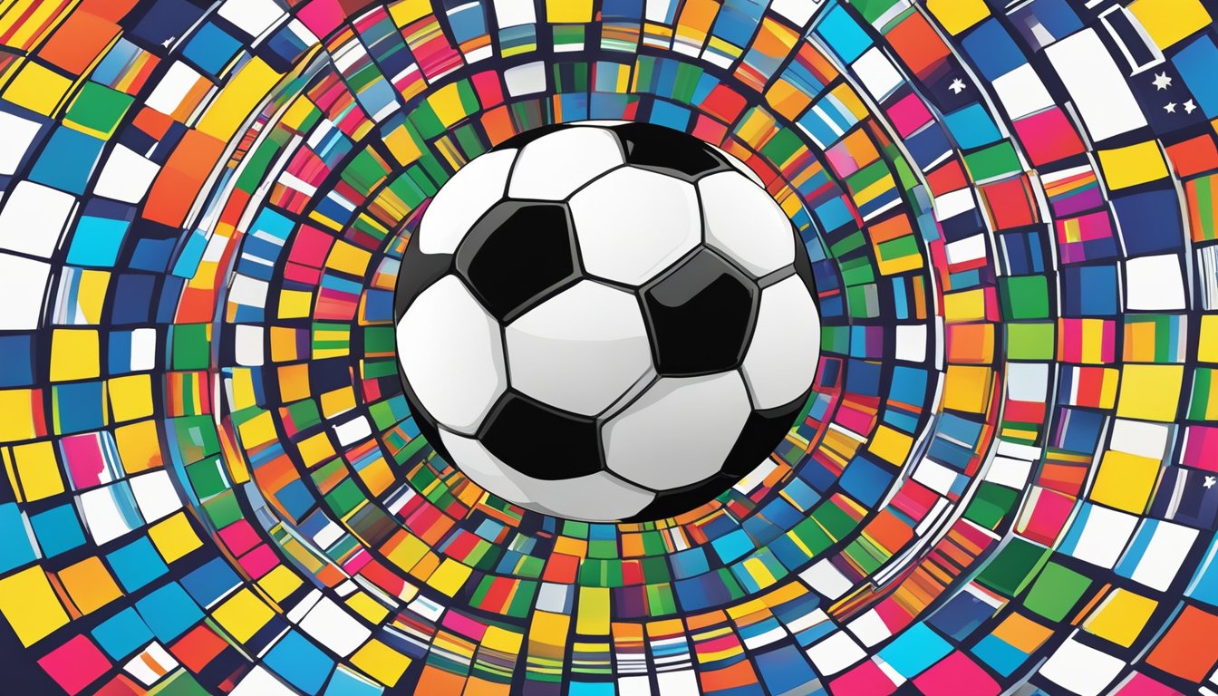 A soccer ball surrounded by betting odds and colorful graphics, representing an expanded knowledge of soccer betting