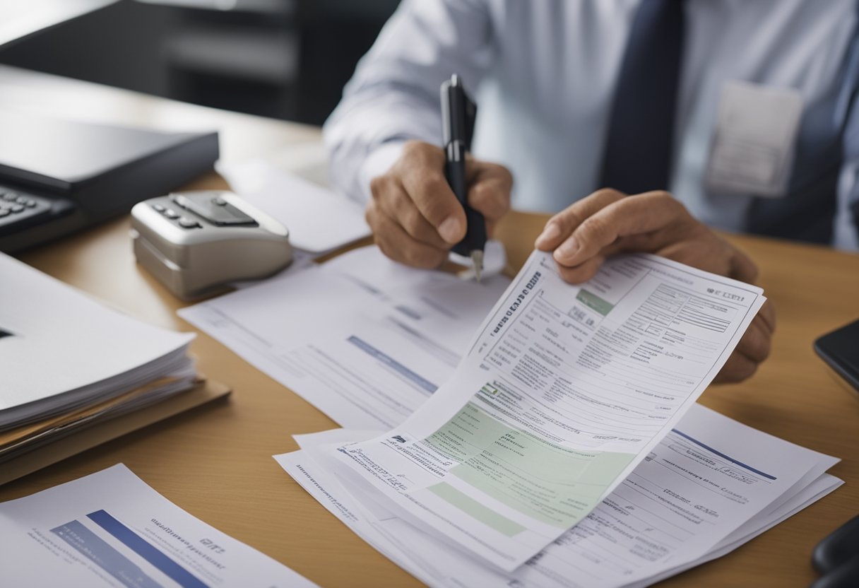 A person submitting documents to the Brazilian Federal Revenue Service, with various assets being inventoried and cataloged by officials