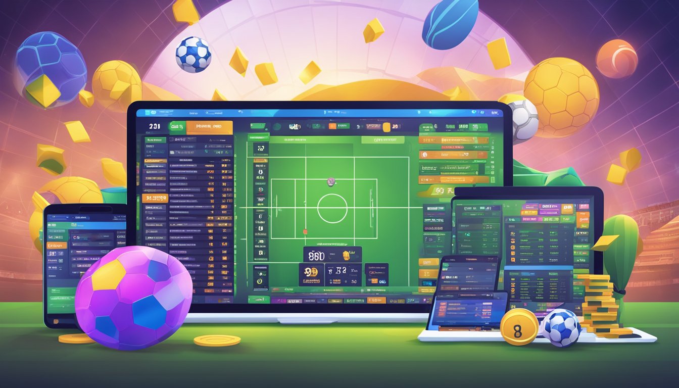 A vibrant online sports betting platform with dynamic graphics and interactive features