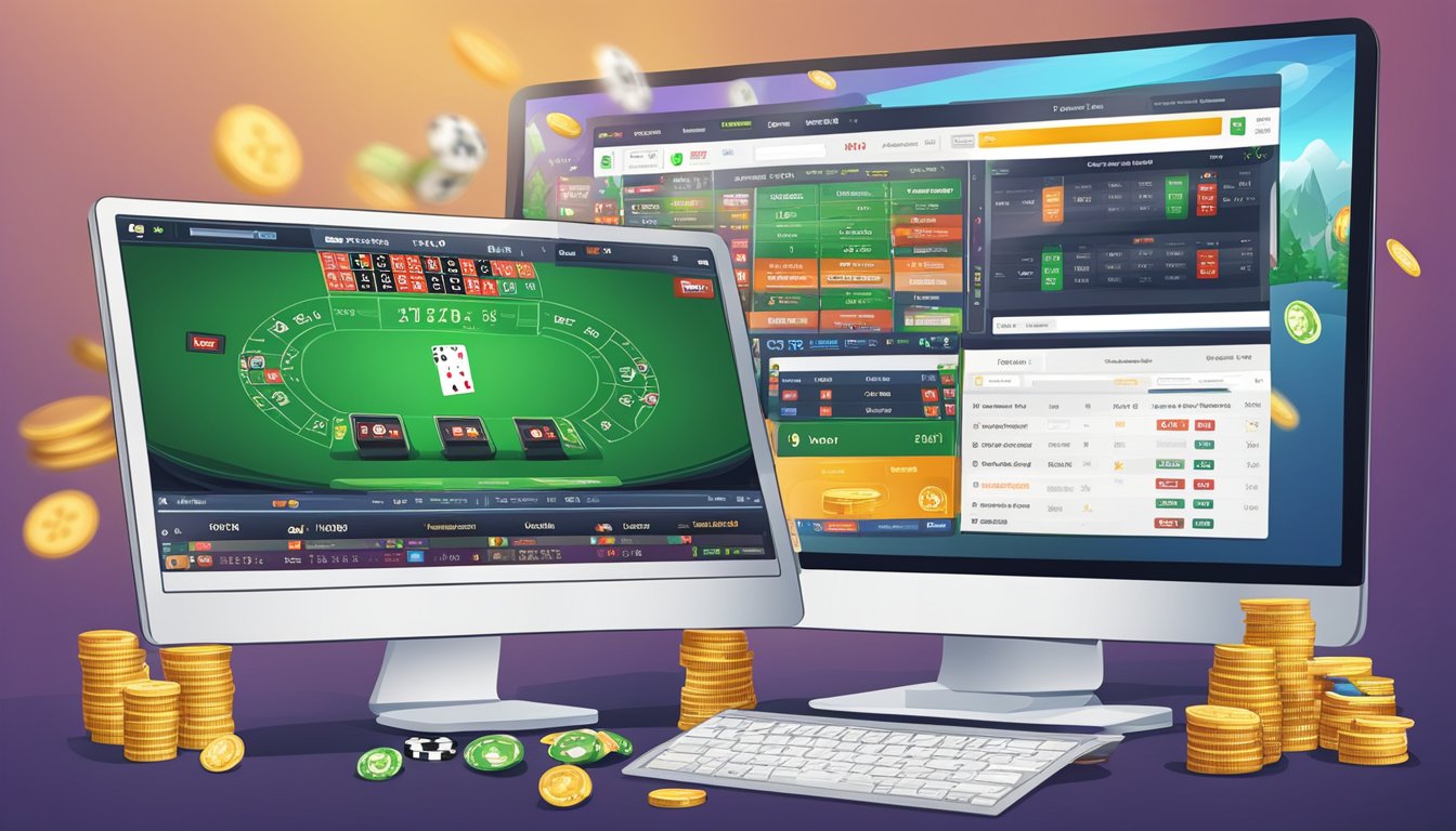 A computer screen with a gambling website open, showing various games and options for betting and making money online