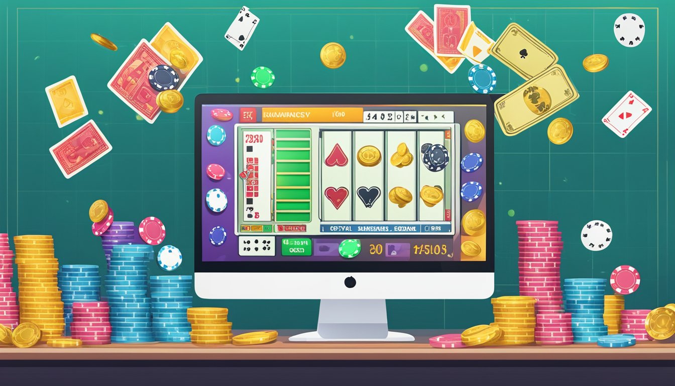 A computer screen displaying various online gambling strategies and techniques, with virtual money being won