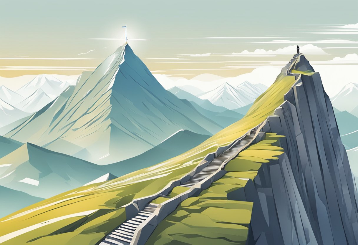 A website climbing to the top of a mountain, with a clear path and strong structure leading to the peak