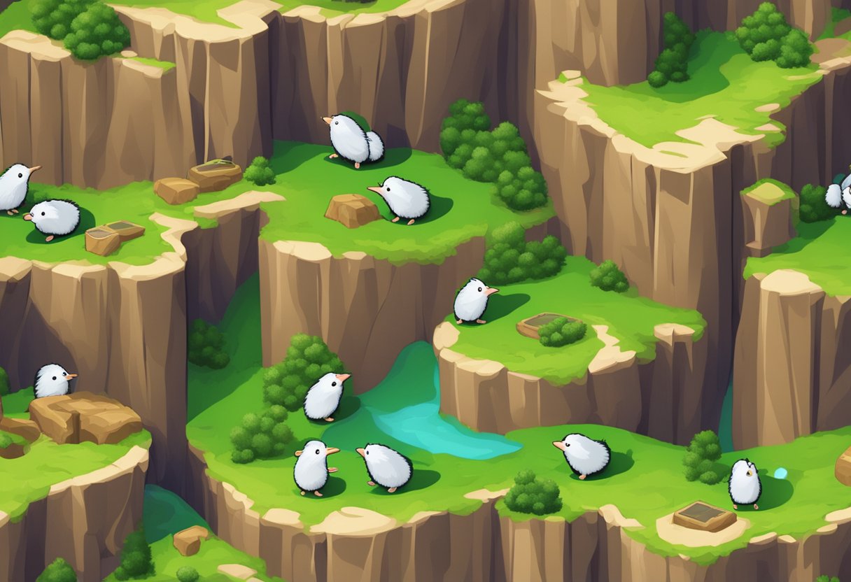 A group of lemmings navigating through various obstacles in an online computer game