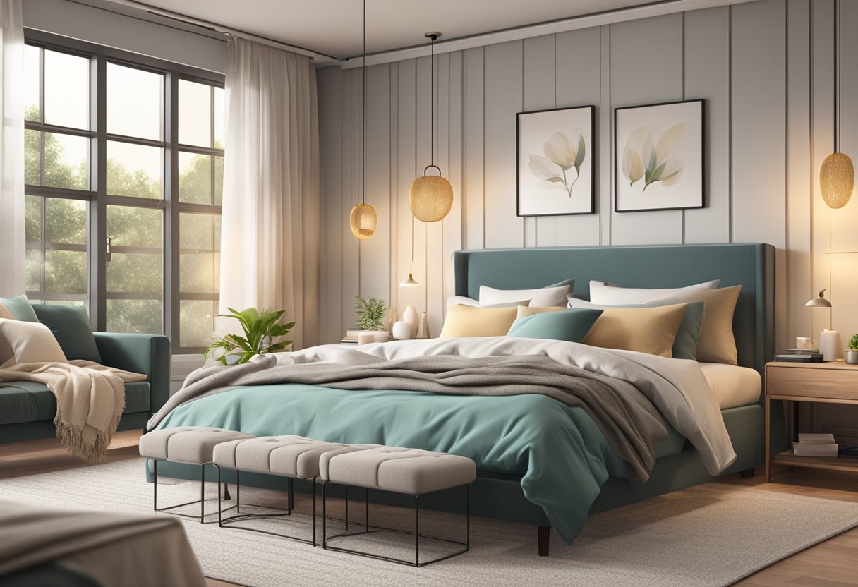 A cozy bedroom with neatly made beds, fluffy pillows, and soft lighting. Clean surfaces and fresh linens create a welcoming atmosphere