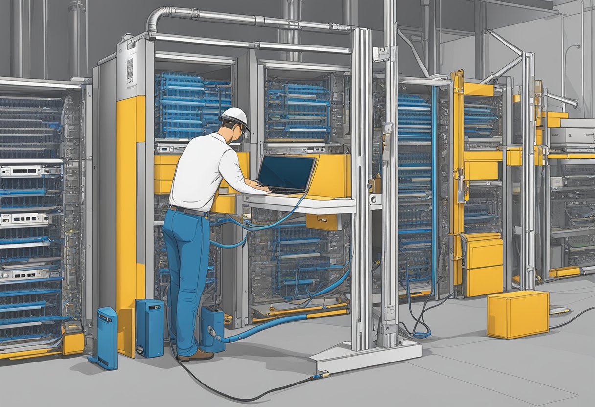 Um técnico instala Internet Core Fibra e um repetidor Wifi Mesh para melhorar o desempenho do Wifi usando tecnologia de fibra óptica.