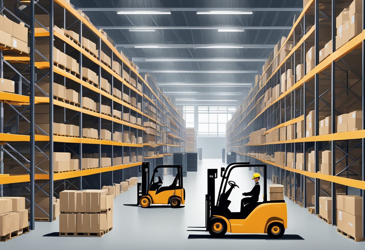 A warehouse filled with neatly stacked Deutz 02937571 products, with workers using forklifts to move and organize the inventory