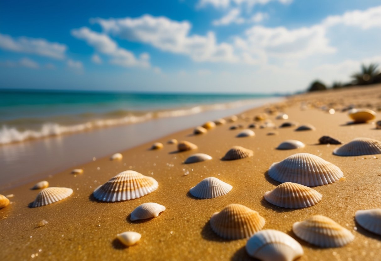 Golden sands, clear blue waters, and seashells scattered along the shore of a pristine beach in Somalia