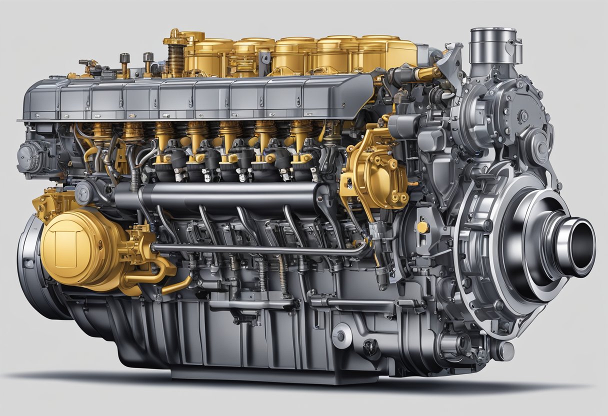 A detailed cutaway view of the Yanmar 116987 engine, showcasing its internal components and technical specifications