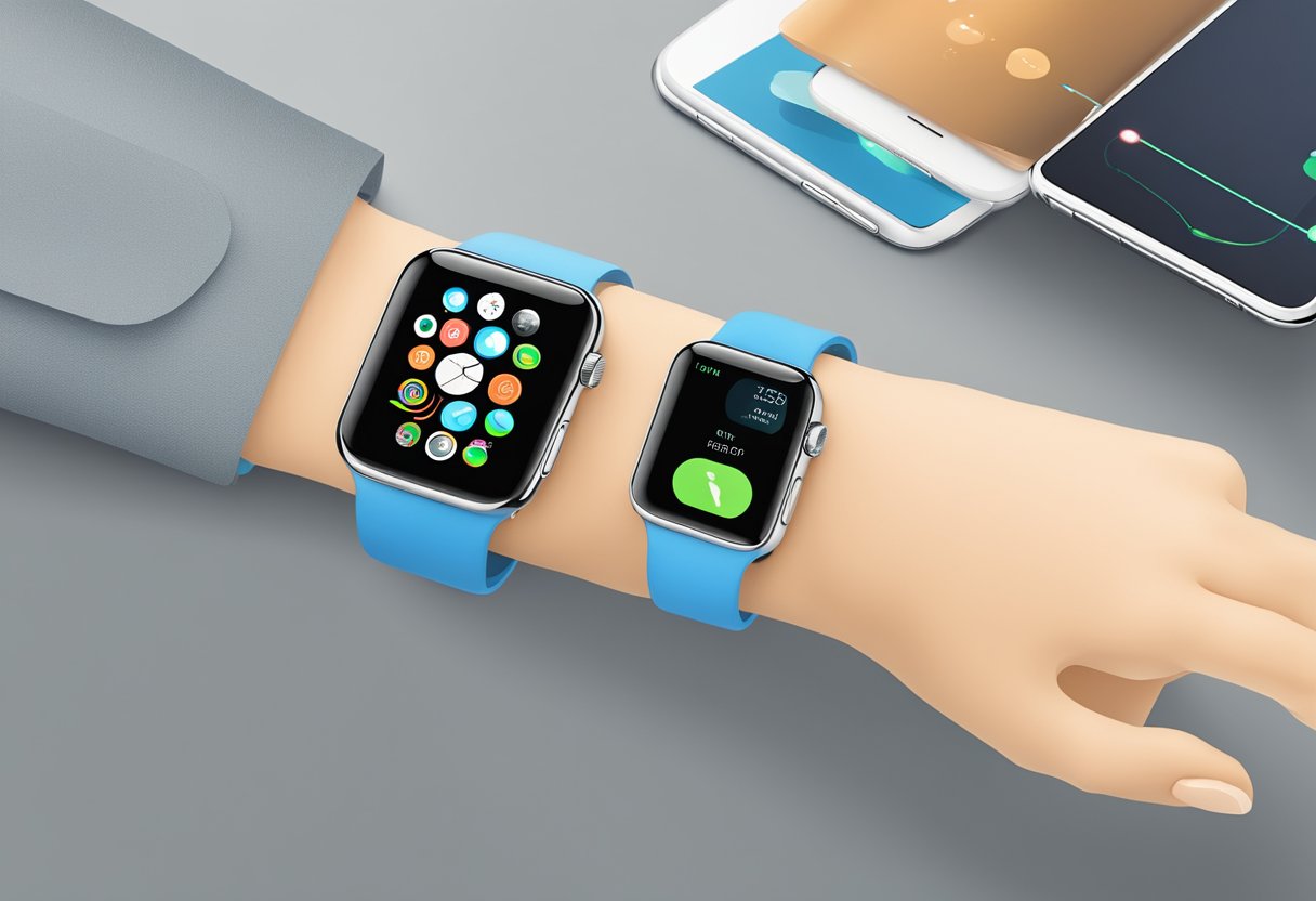 An apple watch 10 seamlessly syncing with various devices and displaying interconnected data