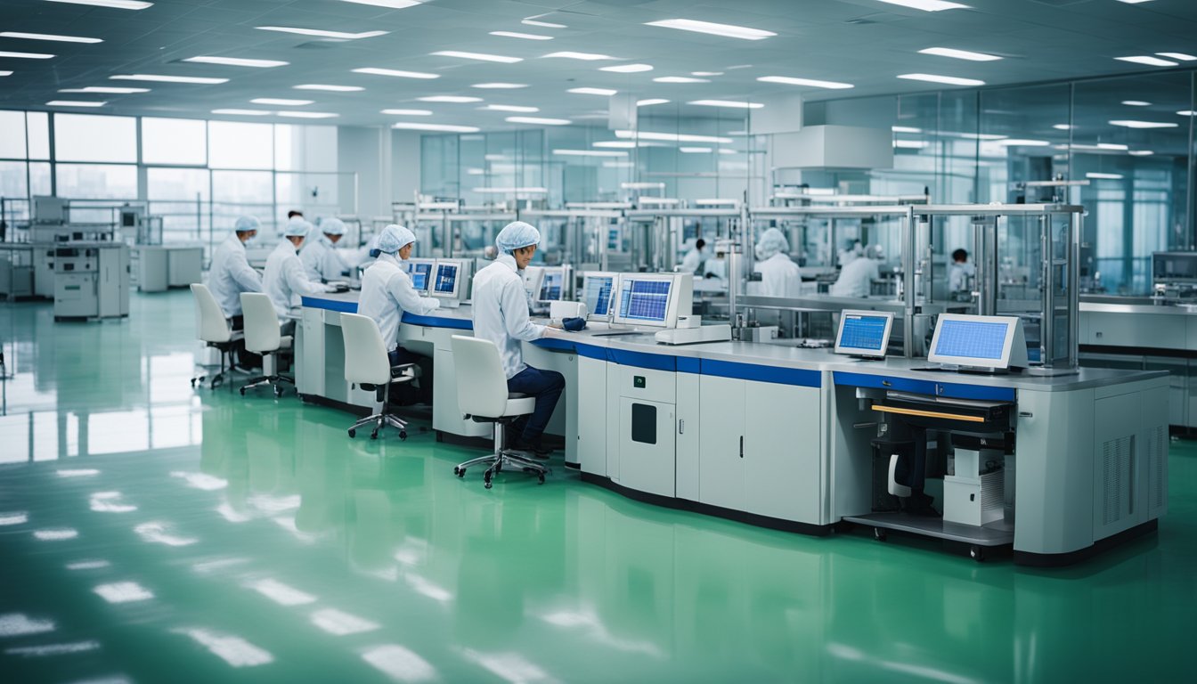 A modern bio-tech facility in Shandong, China, with advanced equipment and bustling activity