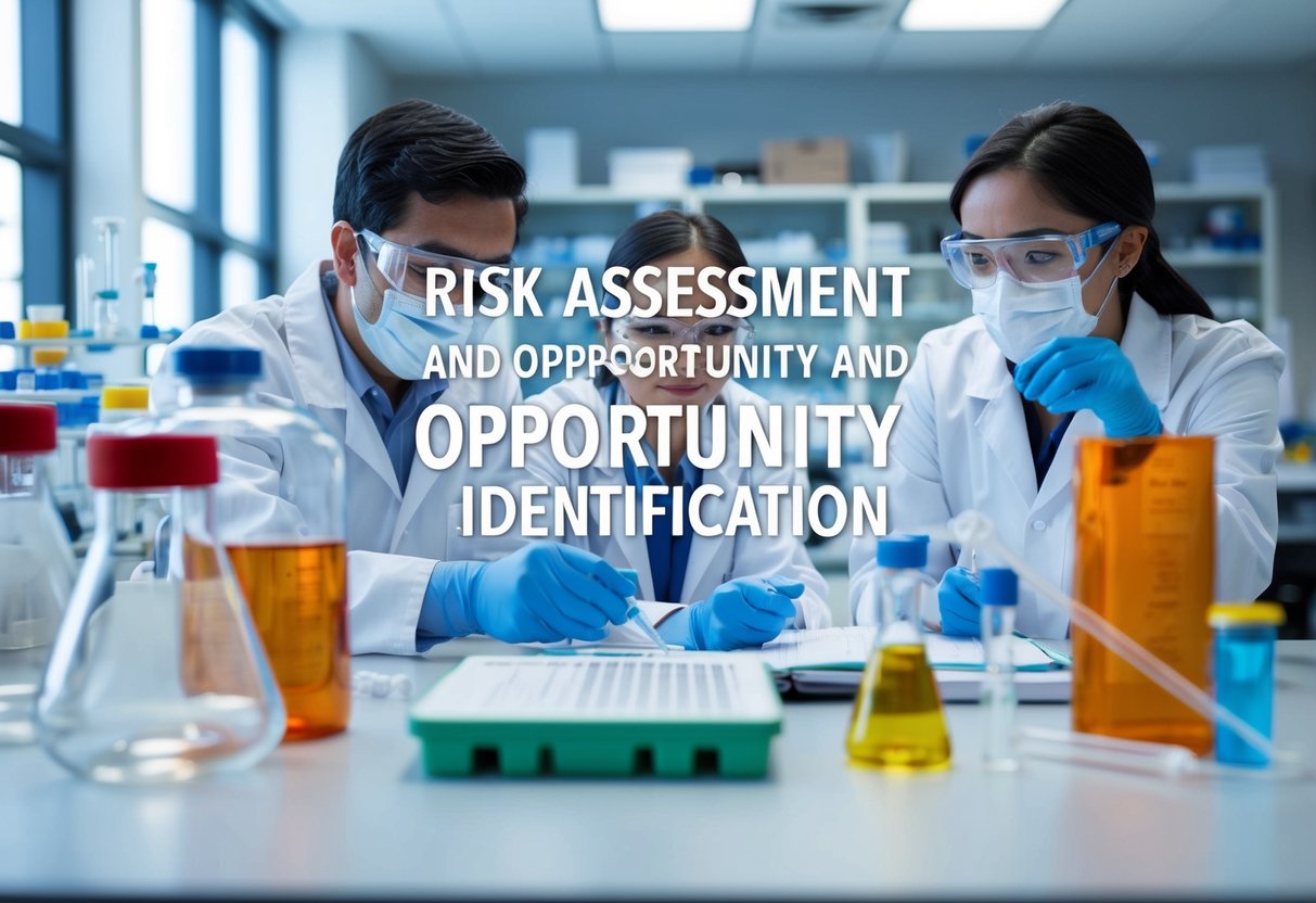 A laboratory setting with equipment and personnel, emphasizing the importance of using an ISO 17025 Risks and Opportunities Template  