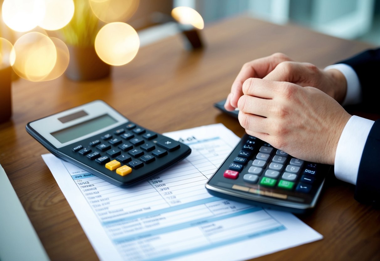 A calculator and a cell phone bill with the Capital Cost Allowance form on a desk