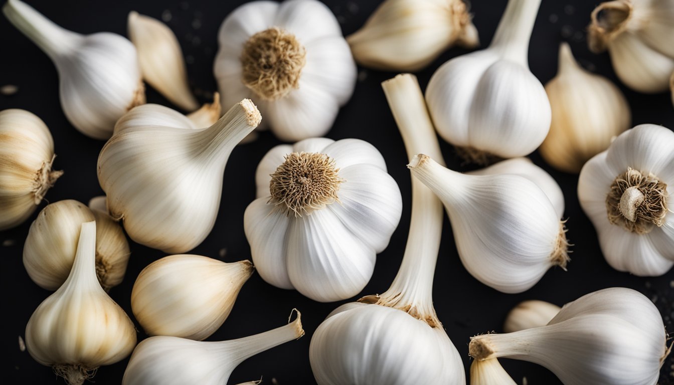 White garlic cloves with black insides, showcasing unique texture and color